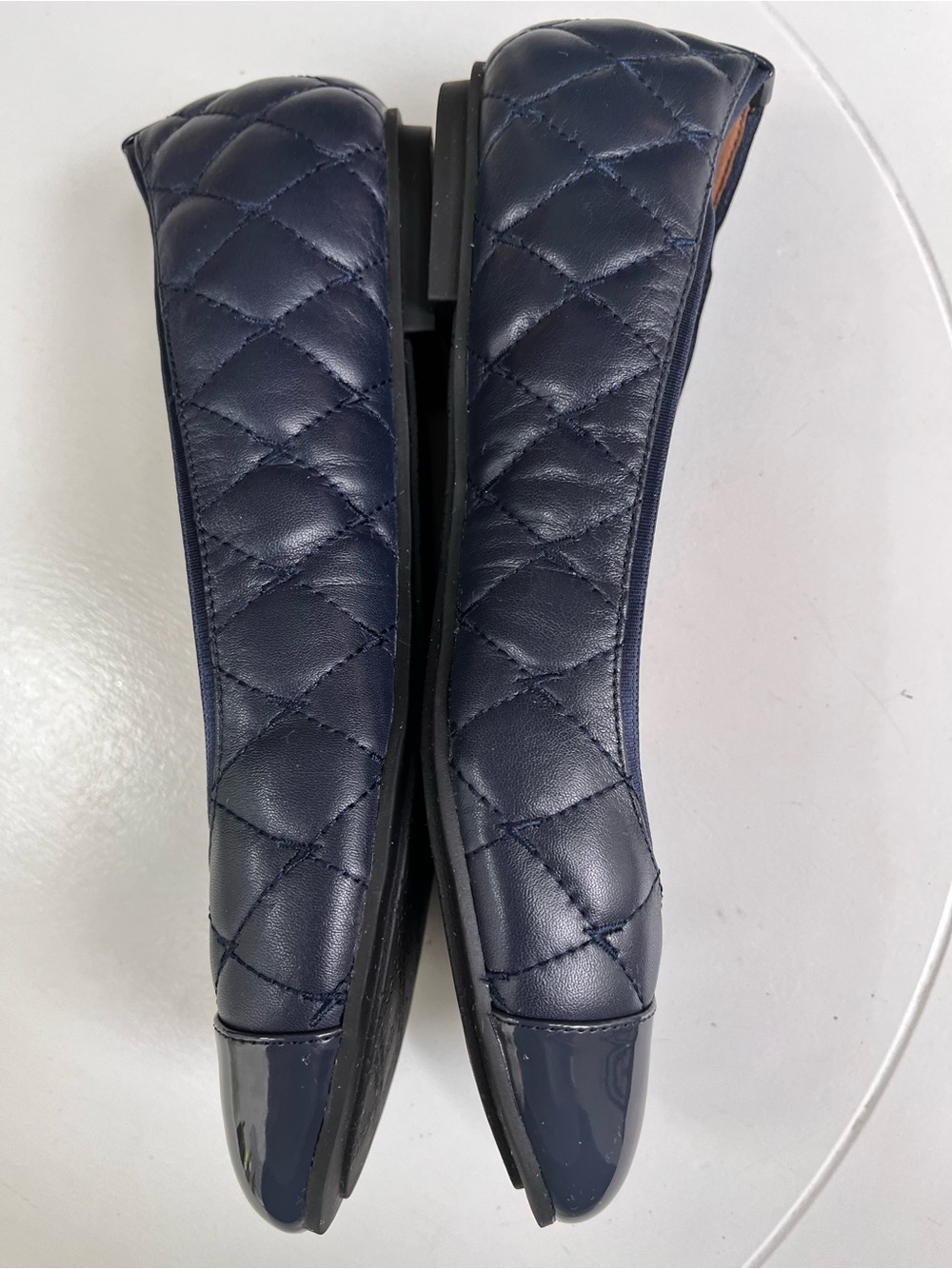 Vionic Navy Quilted Ballet Flat with Patent Cap Toe - Picture 4 of 9
